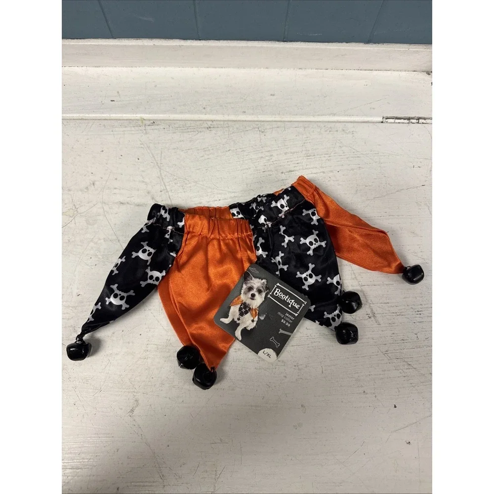 Bootique Dog Costume Parade‎ HALLOWEEN JESTER COLLAR SZ L/XL Bells Black Orange